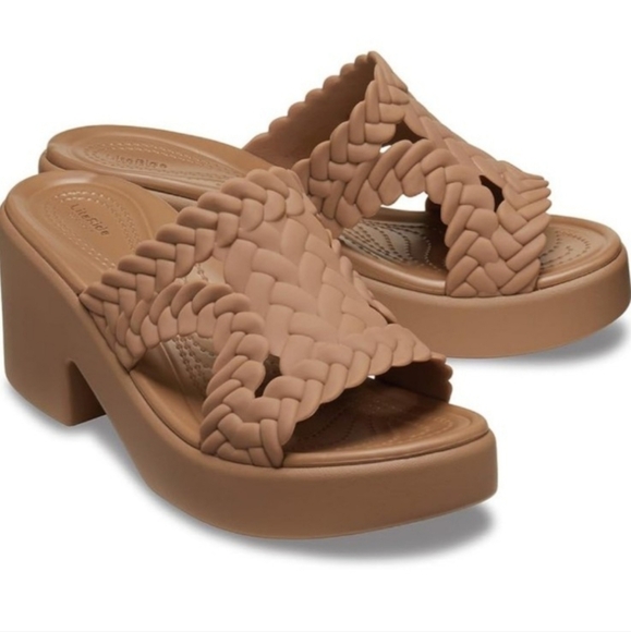 CROCS Brown Woven Platform Sandals - Picture 1 of 11